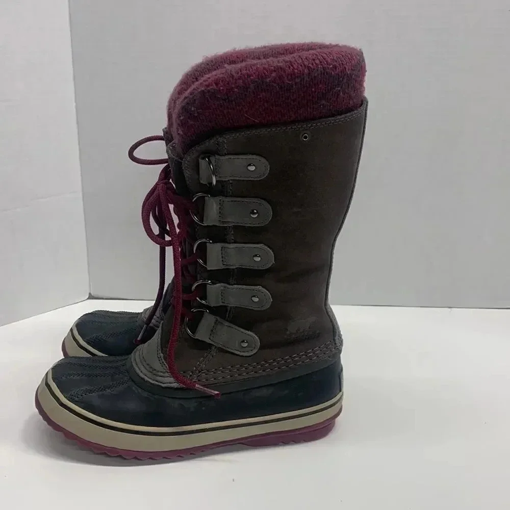 Sorel Joan of Arctic Knit Lace Up Waterproof Winter Boots Gray Womens Size 6